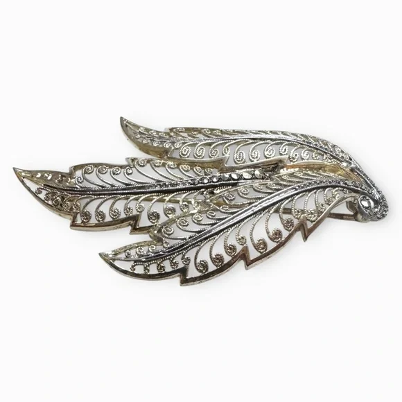ALICE CAVINESS Vintage Germany Sterling Silver Filigree Leaf Brooch, Signed